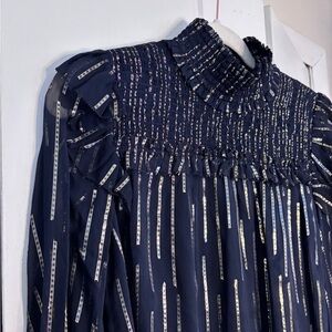 Elie Tahari Black & Gold 🐝 metallic ribbon bib Blouse